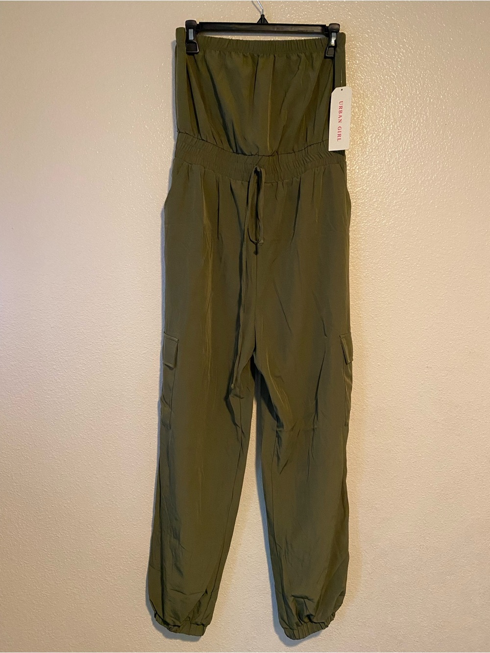 Urban Girl Strapless Olive Wide-Leg Cargo Jumpsuit Size M - Picture 4 of 11